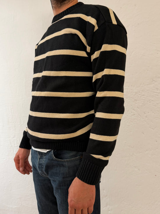 Striped Pullover Black & White 100% Cotton Longsleeve Unisex – L