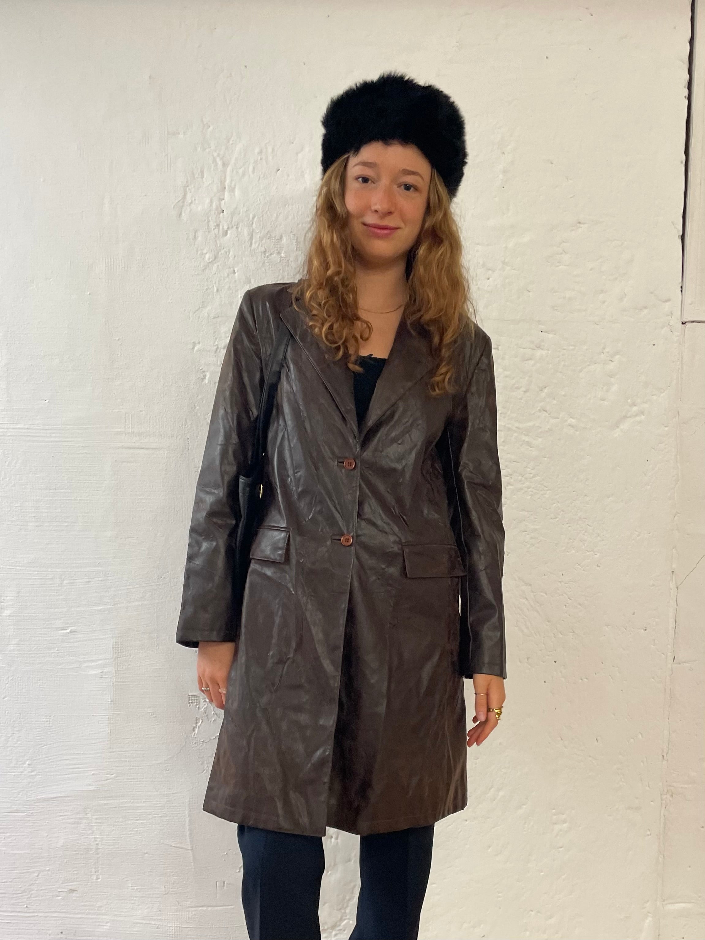 Kunstledermantel Dunkelbraun Größe M