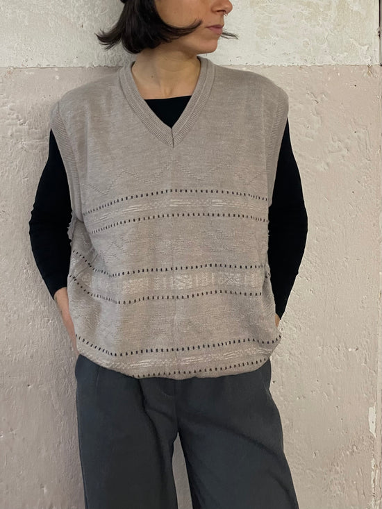 Oversized Wool Pullunder Cream Layering Sweater Unisex – M