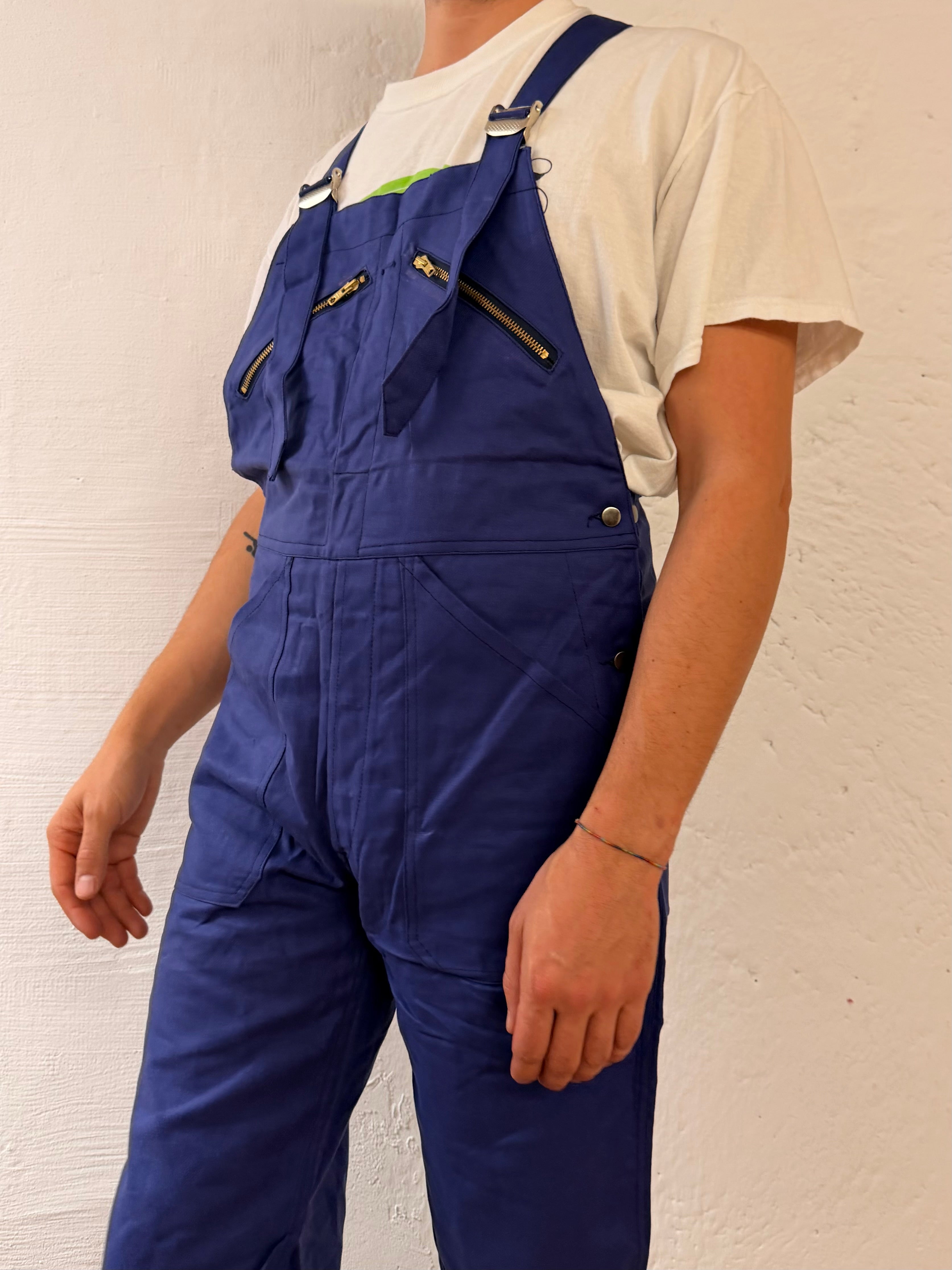 Adolphe Lafont Overall Blue with Adjustable Waist Buttons Unisex – L