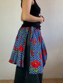 Skirt Vintage Blue Red Floral Elastic Waist Layering Women – S