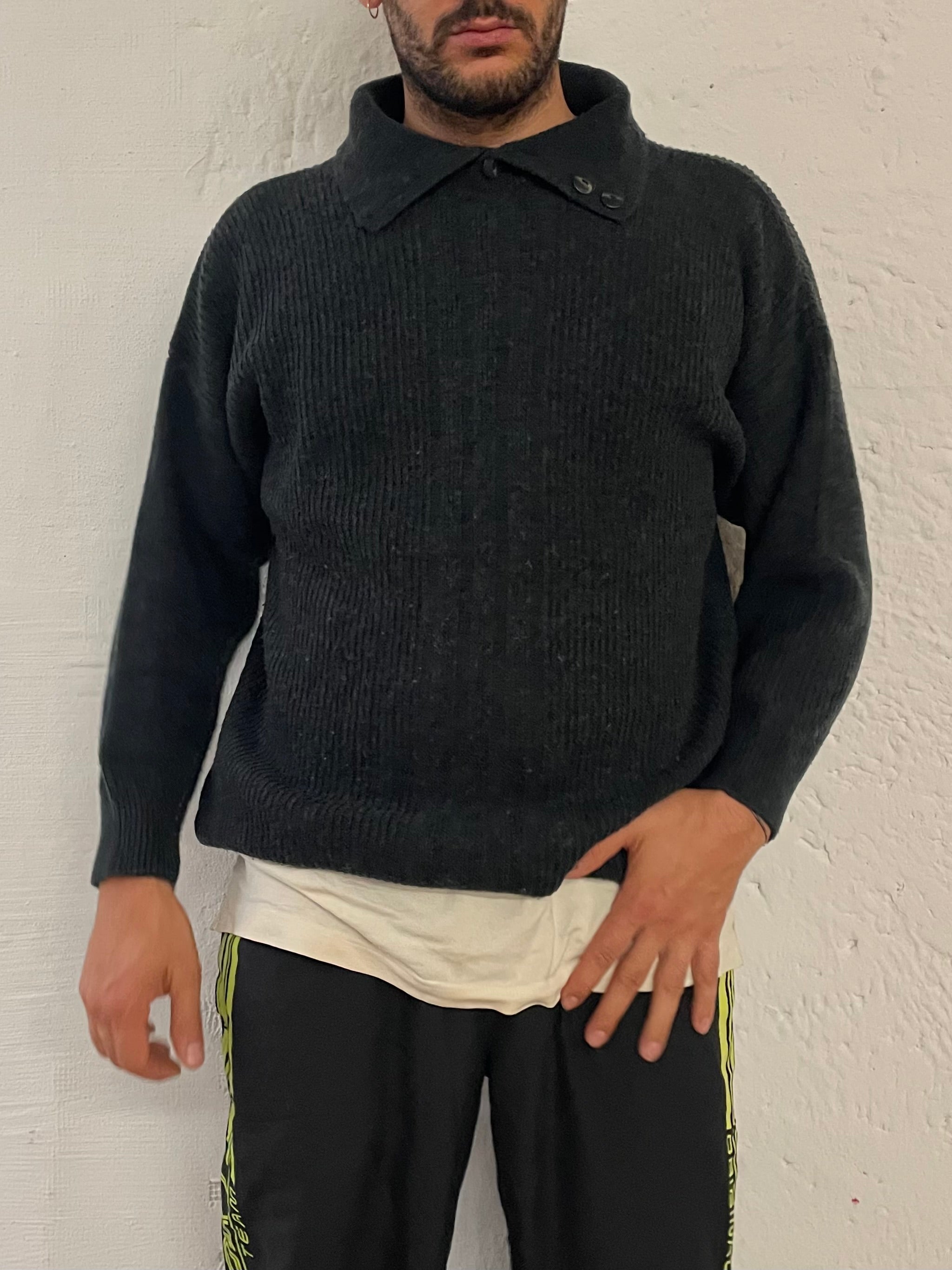 Vintage Paco Calvari Sweater Dark Grey High Neck Wool & Acrylic – M/L