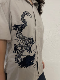 Vintage Hawaii Shirt Grey Dragon Patch & Short Sleeve – L