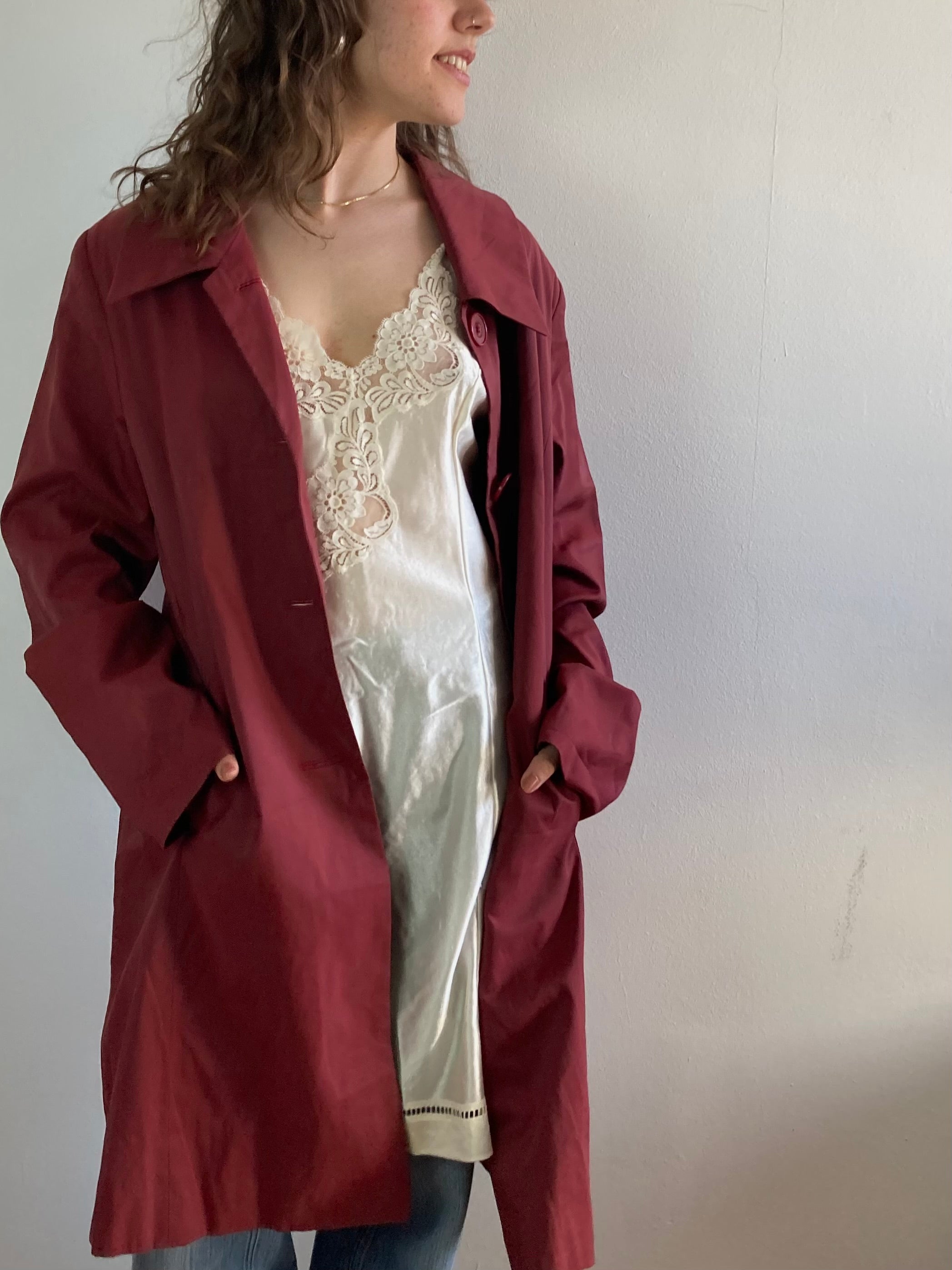 Trench Coat Vintage Red Lightweight Layering Vissavi Women – M