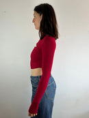 Longsleeve Backless Shirt Red Slim Fit Layering Stretchy Crop Top – S/M