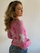 Jacket Knit GRACE Vintage Y2K Glitter Sleeves Back Print Layering Women – S/M