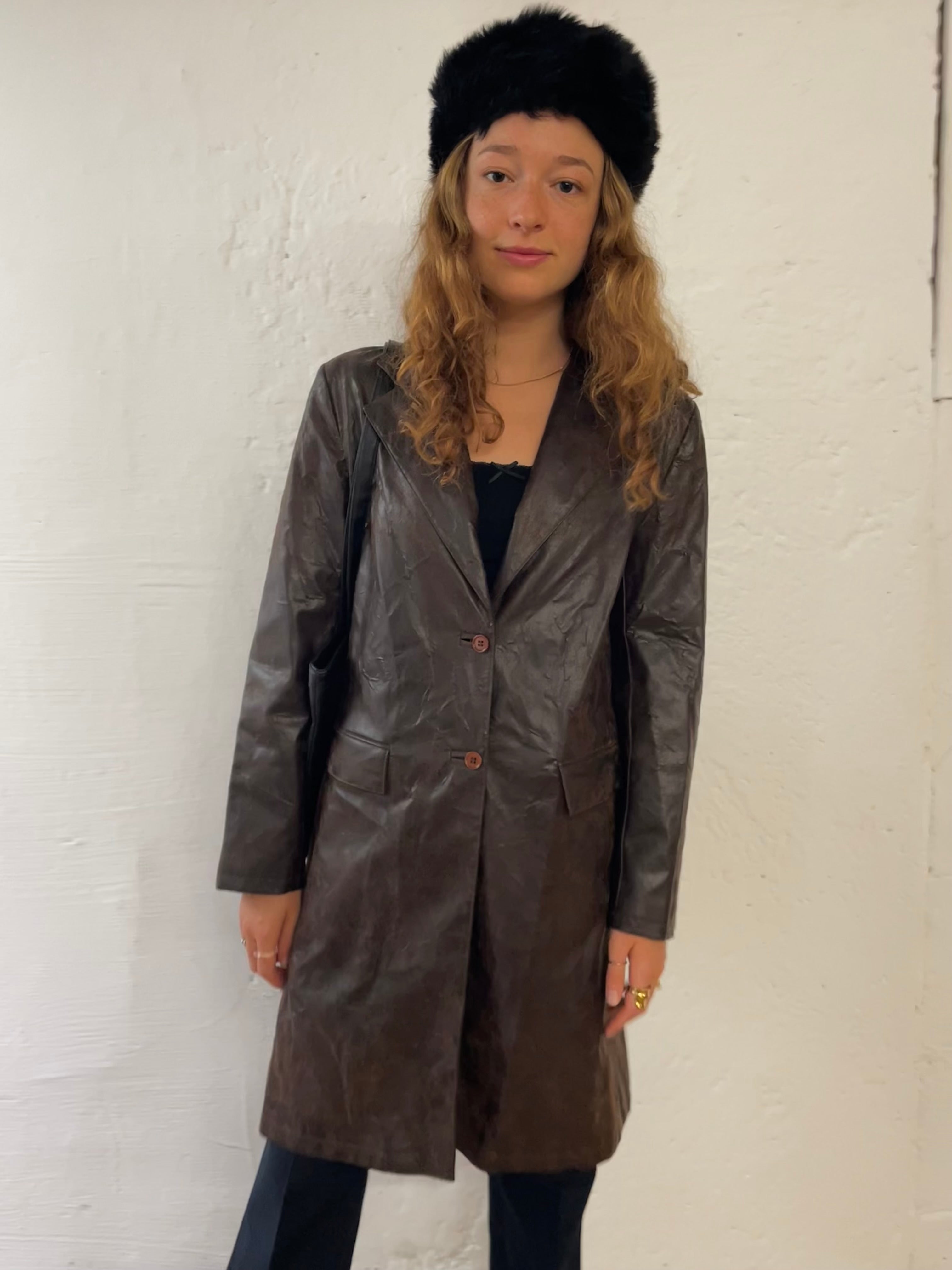 Kunstledermantel Dunkelbraun Größe M