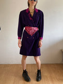 Coat Vintage Purple Floral Embroidered Collar Trench Women – M