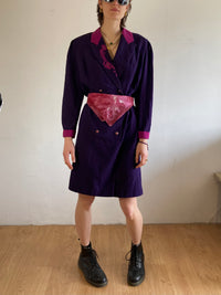 Coat Vintage Purple Floral Embroidered Collar Trench Women – M