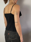 Spaghetti Top Vintage Y2K Glitter Black Women – S