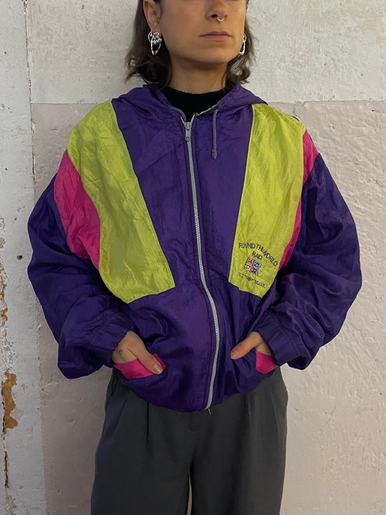 Vintage Windbreaker Purple/Yellow Oversized Unisex – L