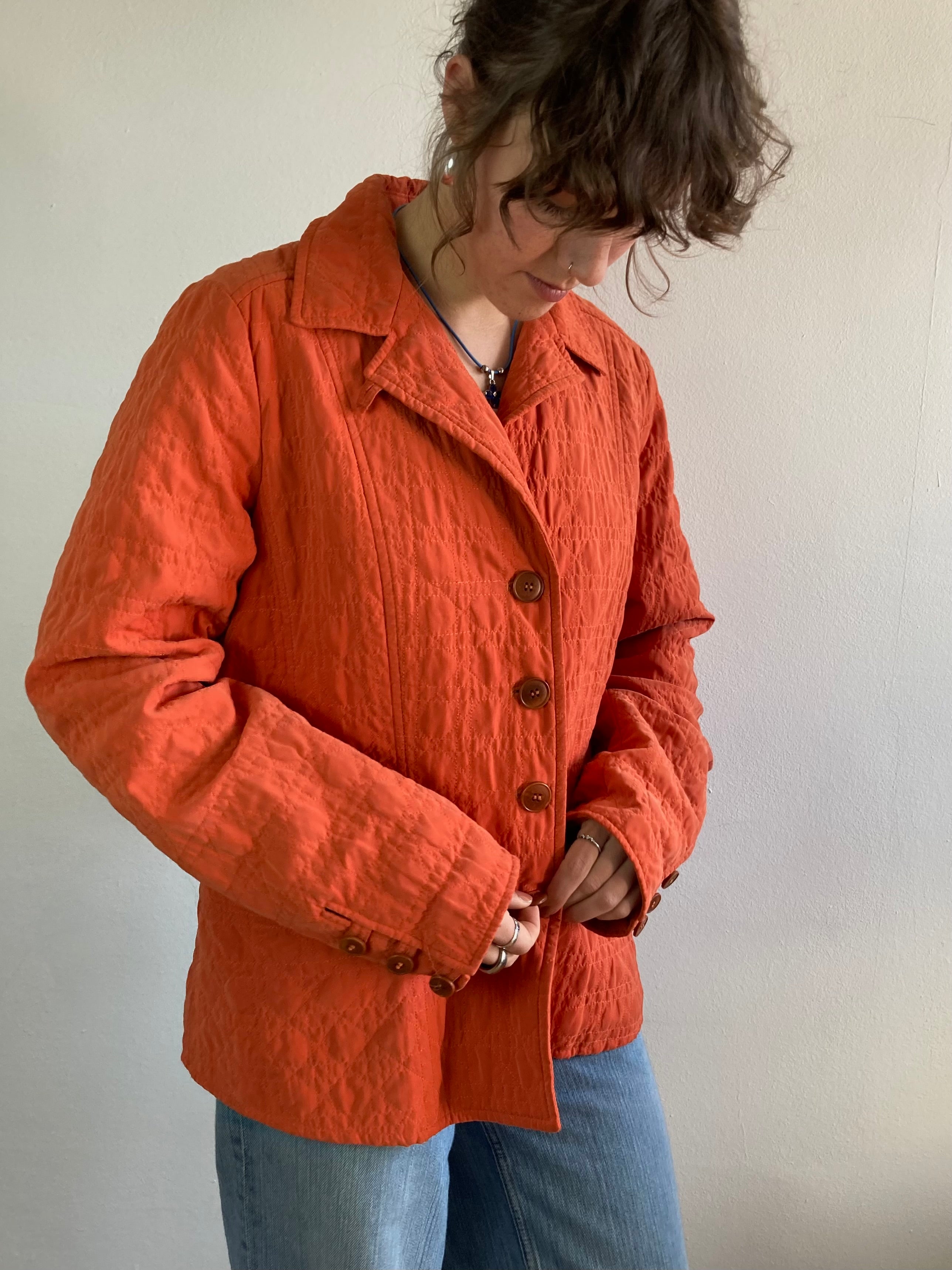 Jacket Vintage Orange Patterned Cotton Spring Lightweight Layering Unisex – M
