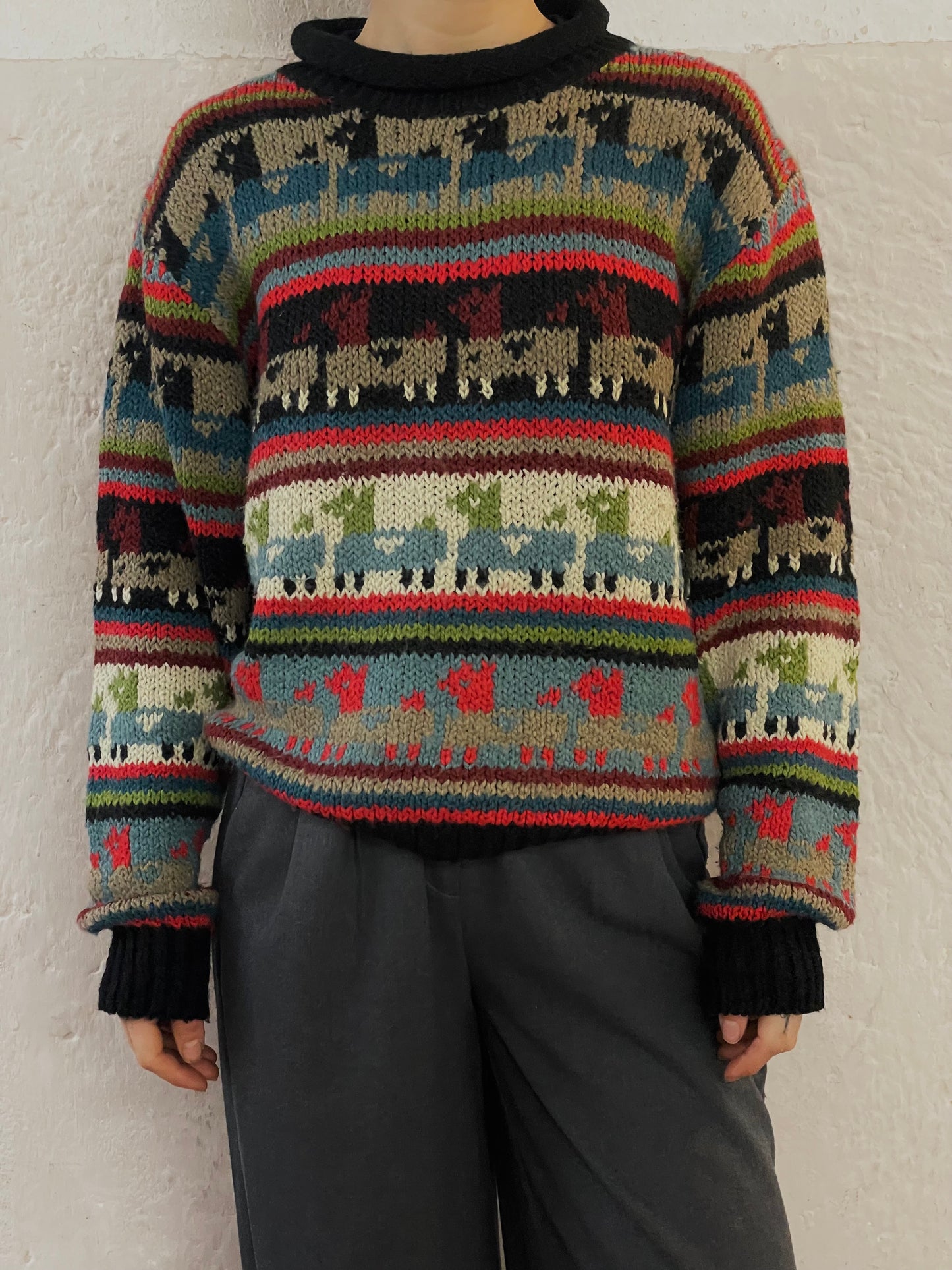 Lama Muster Winter Sweater Bunt und Warm