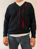 Vintage Wool V-Neck Pullover Black & Green Unisex– L