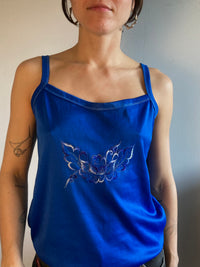 Top Vintage Y2K Spaghetti Strap Top Blue Glitter Pattern Women – M