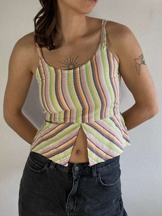 Top Vintage Tanawa Striped Summer Handmade Nepal Colorful Ethnic Slim Fit Women – S