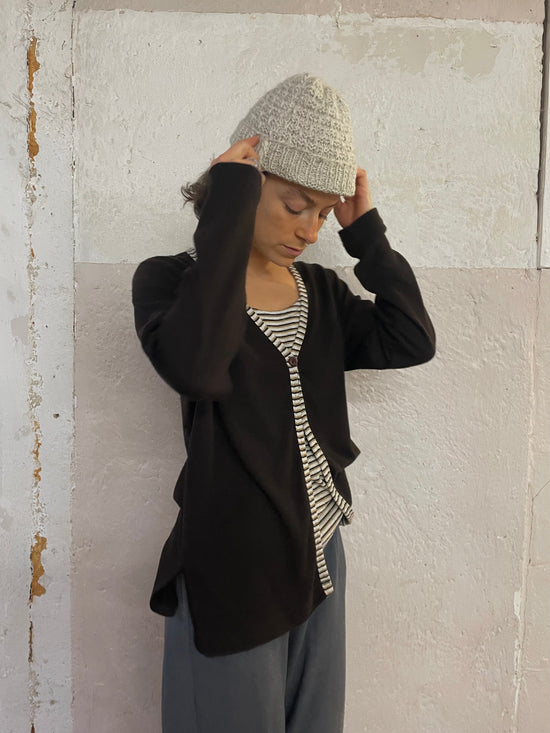 Lightweight Long Sleeve Cardigan for Layering Viscose Brown – M