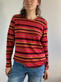 Shirt Vintage Red Black Purple Striped Longsleeve Oversized Unisex – M