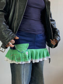 Skirt Vintage UNIQUE PIECE Blue Handmade Elephant Motif Layering Unique Women – M