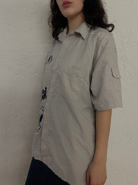 Vintage Hawaii Shirt Grey Dragon Patch & Short Sleeve – L