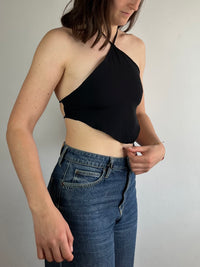 Top Shirt Tie Front Top Black Cotton Blend – S