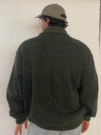 Vintage Oversized Wool Jacket Warm Thick Winter Patterned Green – L