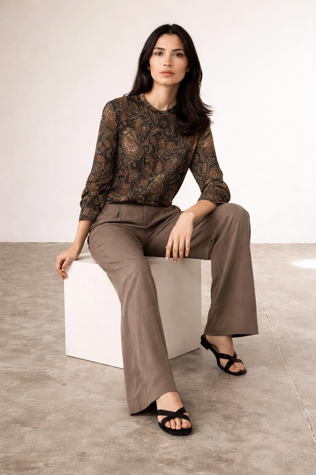 Vintage Blouse Patterned Shirt Long Sleeve – M