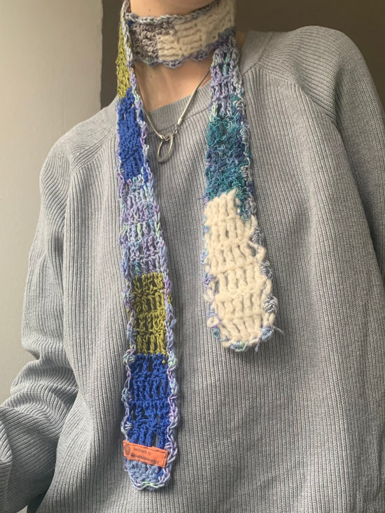 Handmade Merino Wool Striped Scarf Long Moss Green White Lavender Blue – One Size