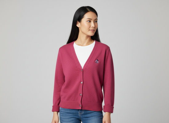 Jacket Vintage Knit Cardigan Long Sleeve Mickey Mouse Patch – M