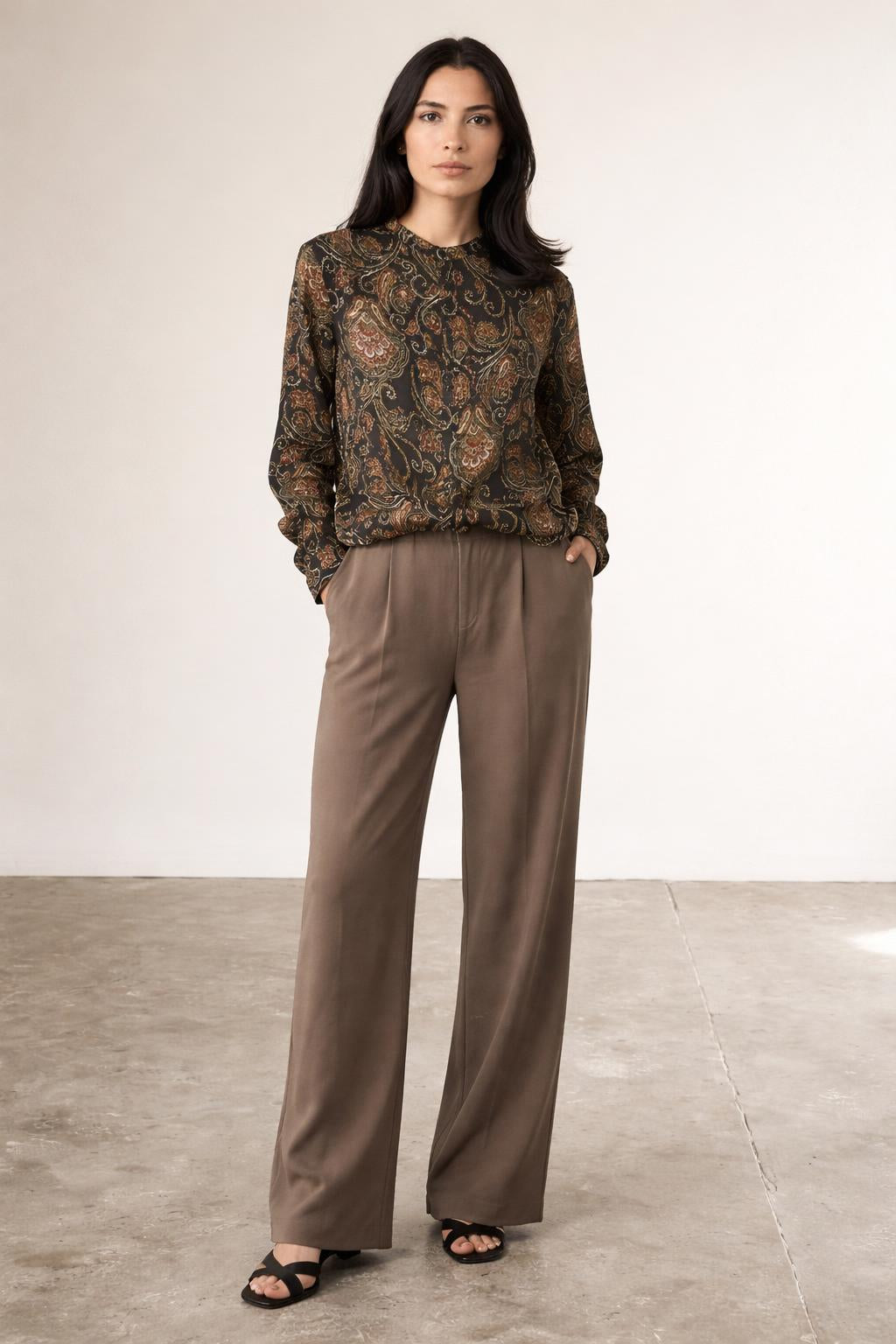 Vintage Blouse Patterned Shirt Long Sleeve – M