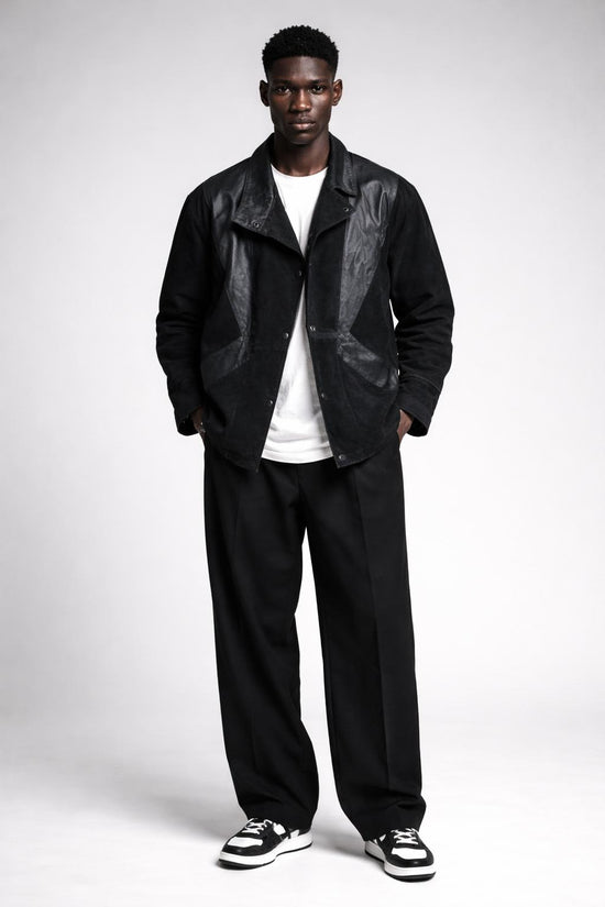 Jacket Men’s Oversized Vintage Leather Jacket with Buttons – L