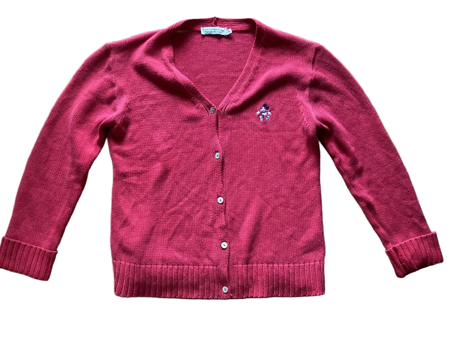 Jacket Vintage Knit Cardigan Long Sleeve Mickey Mouse Patch – M