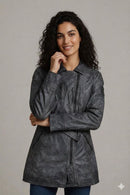 Guess Ledermantel in Grau - Damen Trenchcoat mit Gürtel