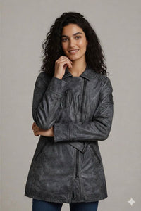Guess Ledermantel in Grau - Damen Trenchcoat mit Gürtel