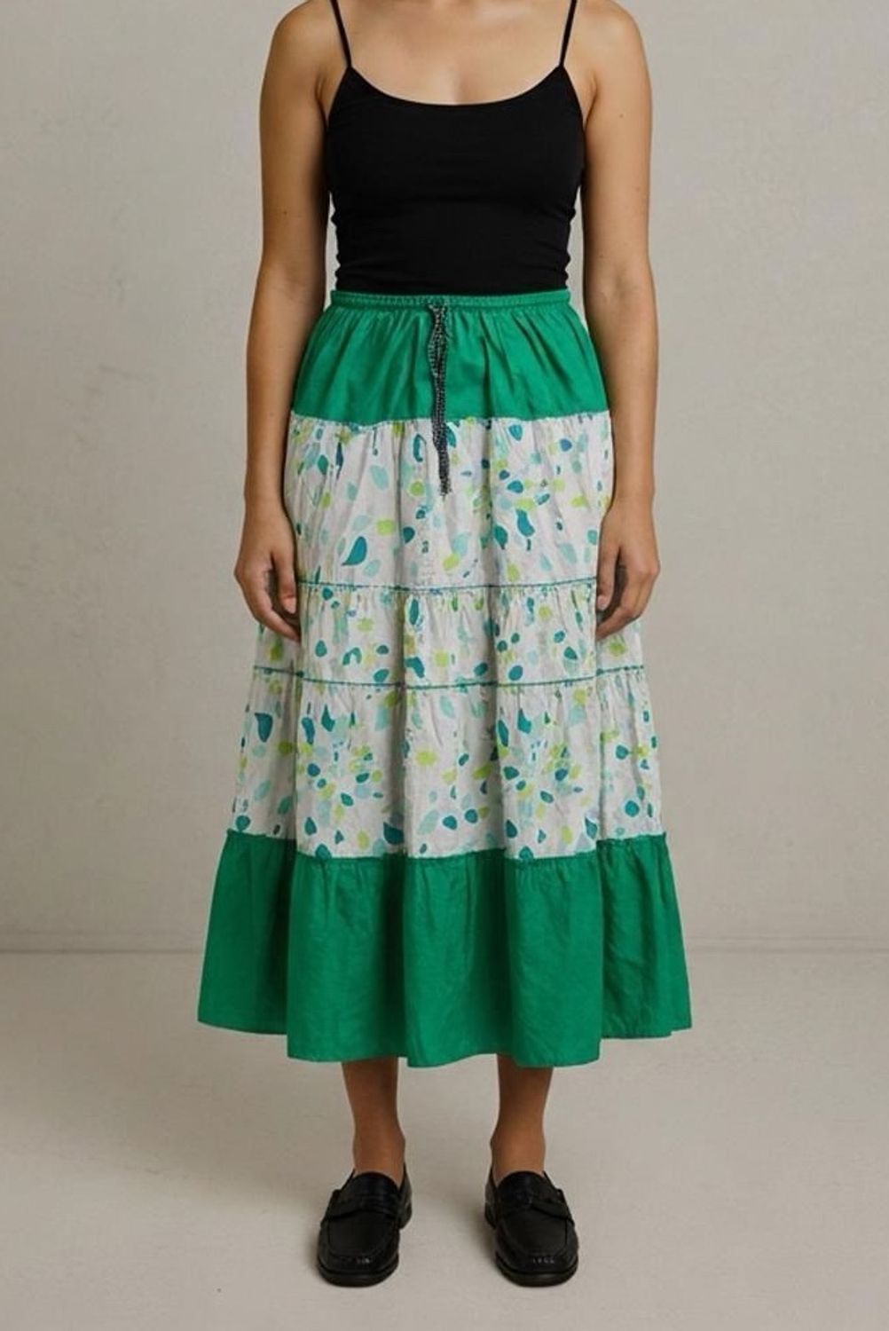 Skirt Long Tiered Skirt Floral Green – M