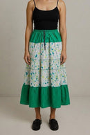 Skirt Long Tiered Skirt Floral Green – M