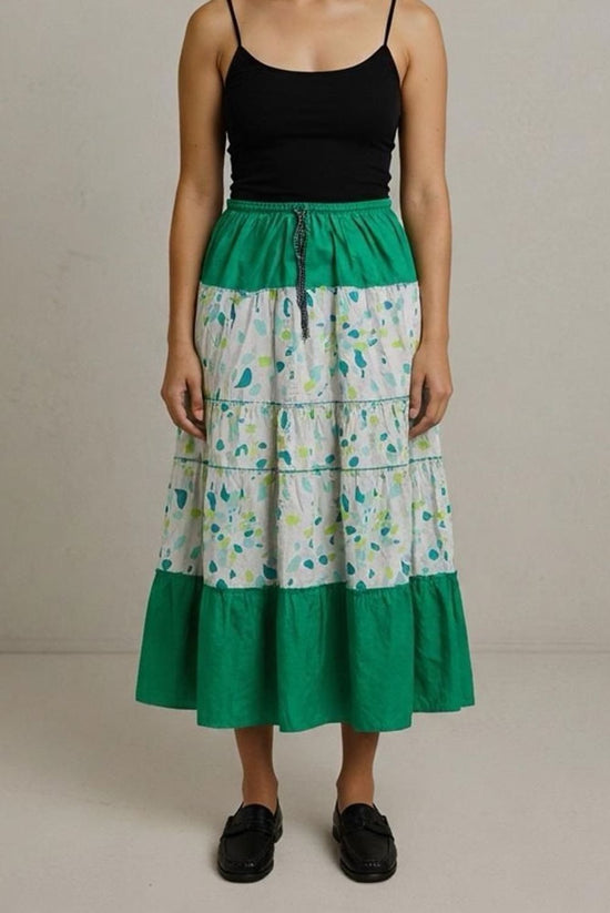 Skirt Long Tiered Skirt Floral Green – M