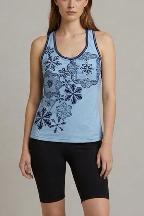 Top Light Blue Snowflake Sport Top Cross Shoulder Strap – S/M