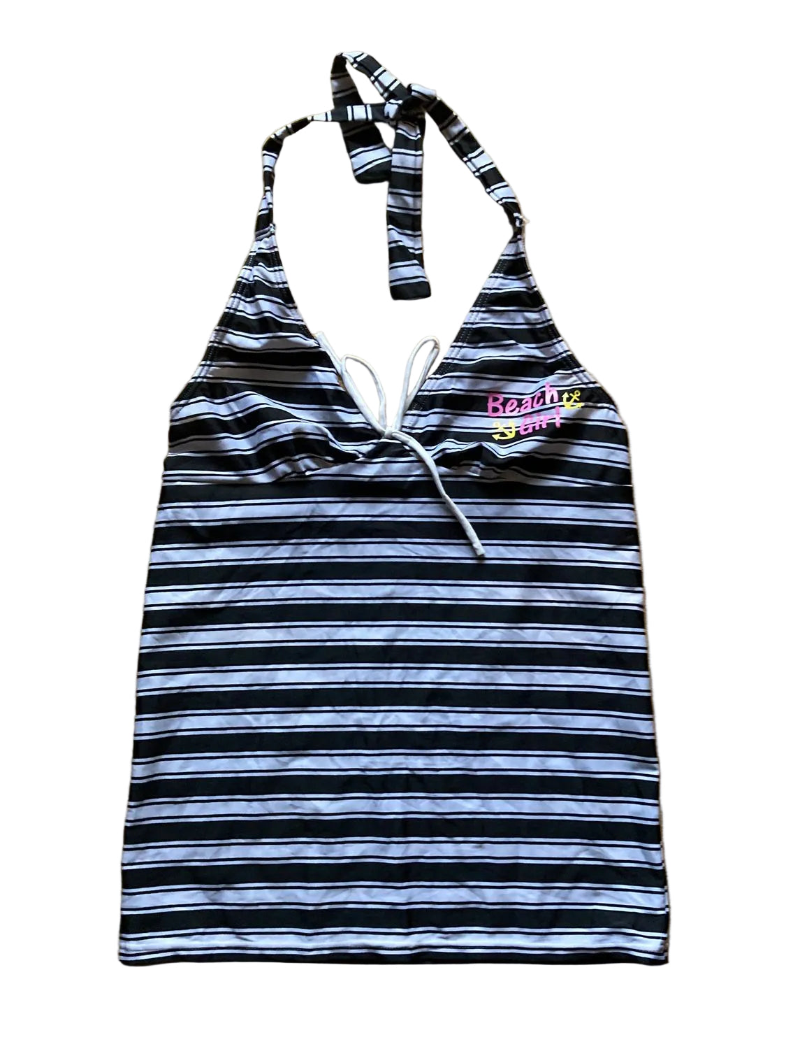 Top Striped Halter Vintage Top Beach Girl Print – S/M