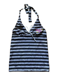 Top Striped Halter Vintage Top Beach Girl Print – S/M