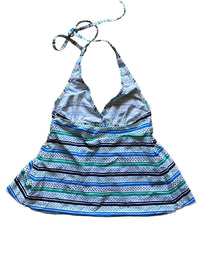 Tankini Striped Halterneck Swimdress Blue Green Pattern – M
