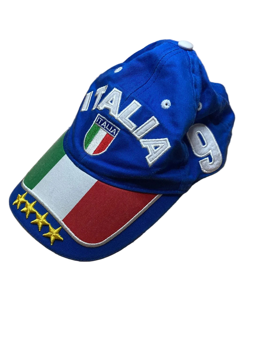 Italien Fan-Kappe Blau mit Flagge und 4 Sternen d