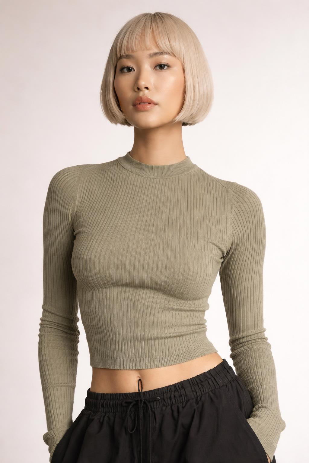 Long Sleeve Tight Fit Cropped Top – S/M