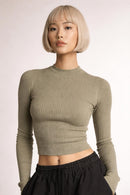 Long Sleeve Tight Fit Cropped Top – S/M
