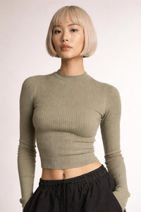 Long Sleeve Tight Fit Cropped Top – S/M