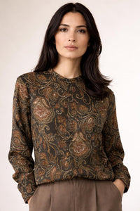 Vintage Blouse Patterned Shirt Long Sleeve – M