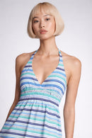 Tankini Striped Halterneck Swimdress Blue Green Pattern – M