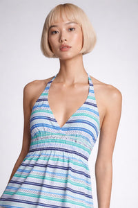 Tankini Striped Halterneck Swimdress Blue Green Pattern – M